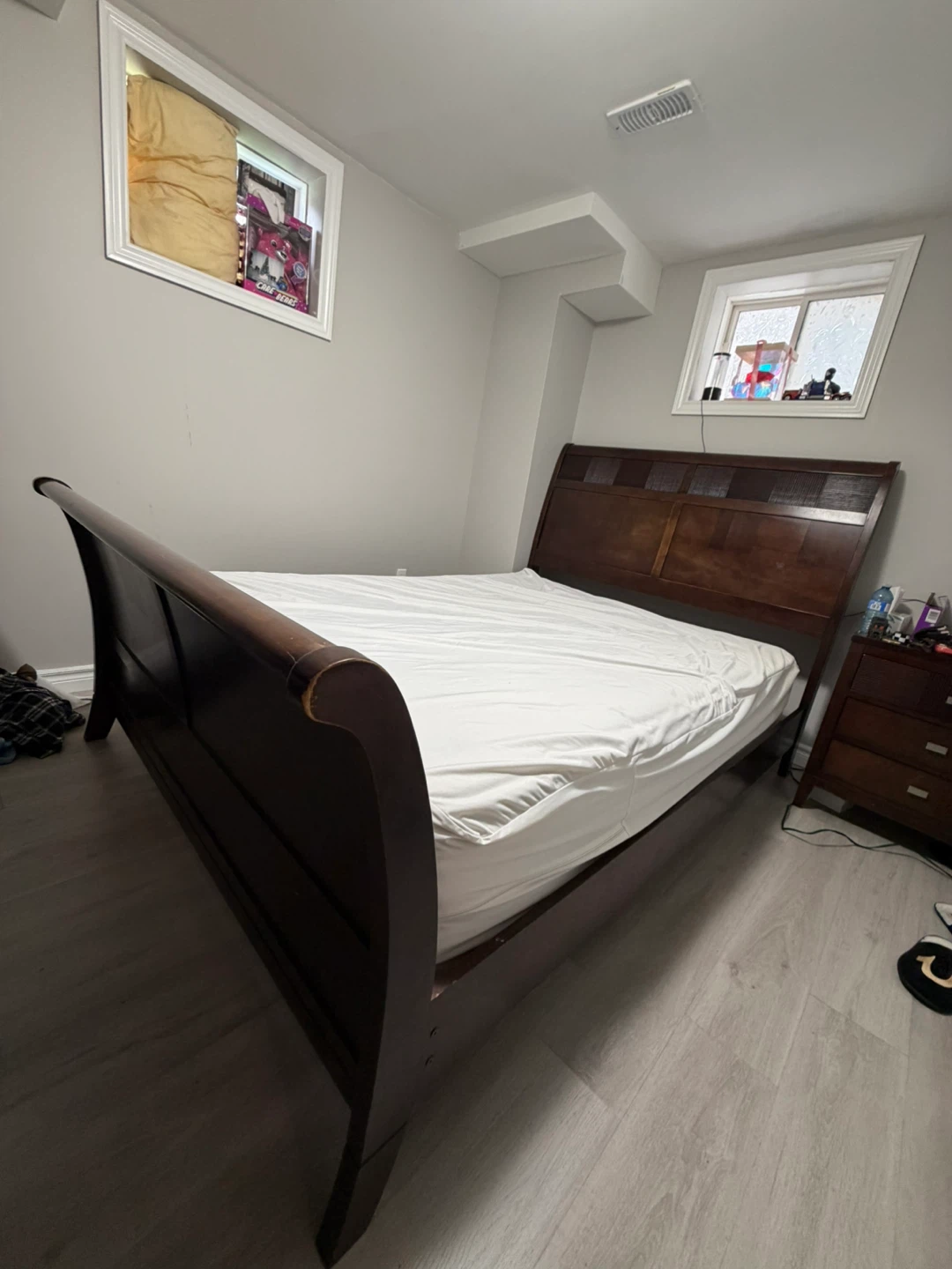 Dark Brown Wooden Sleigh Bed Frame