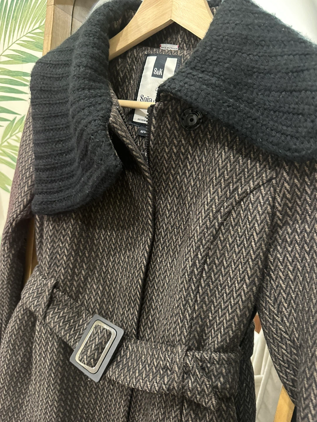 Soia & Kyo XS Belted Herringbone Wool Blend Coat - photo 3