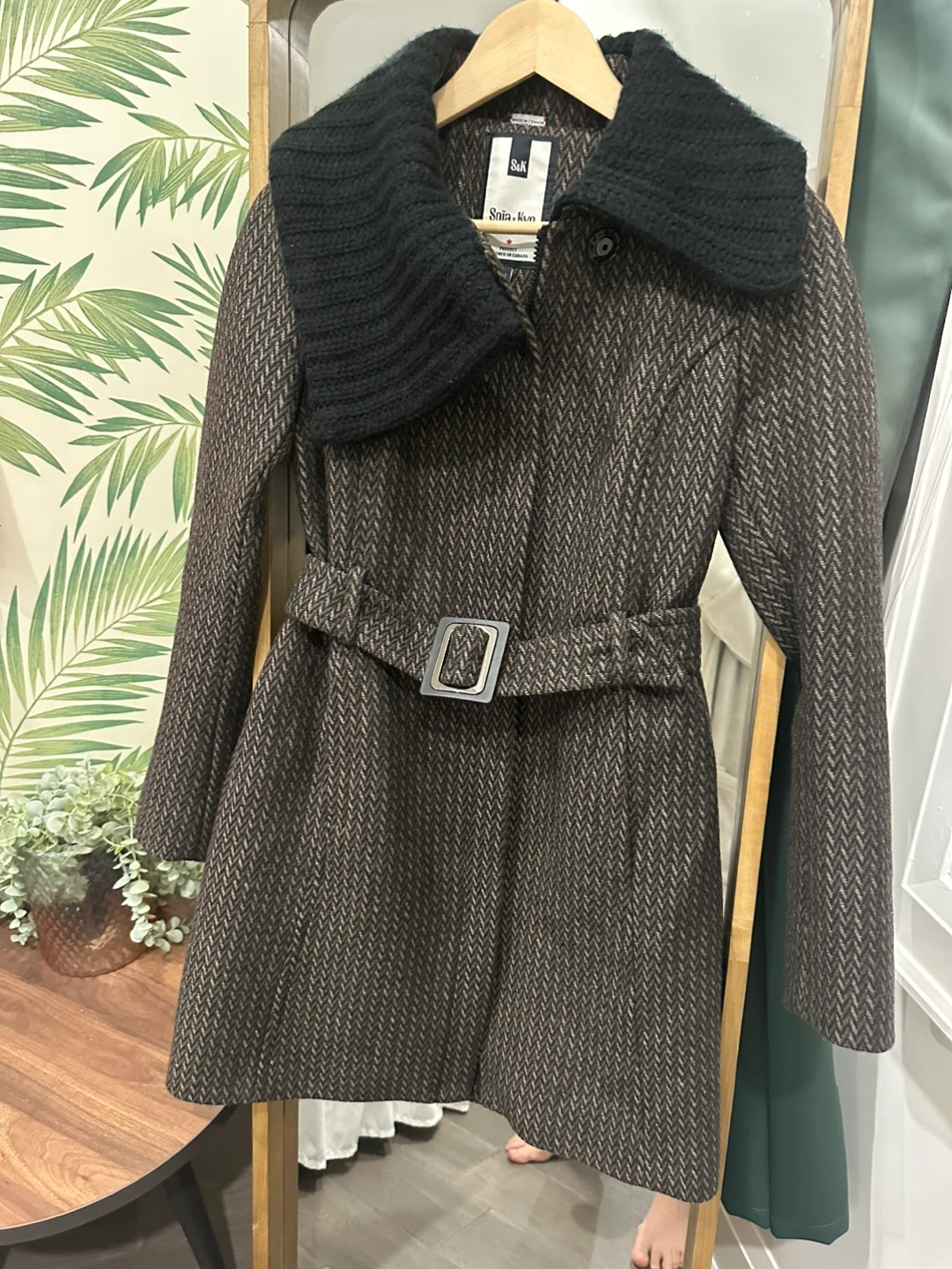 Soia & Kyo XS Belted Herringbone Wool Blend Coat