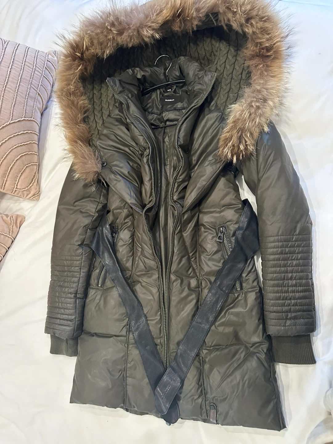 Women’s Olive Rudsak Belted Down Fur Hood