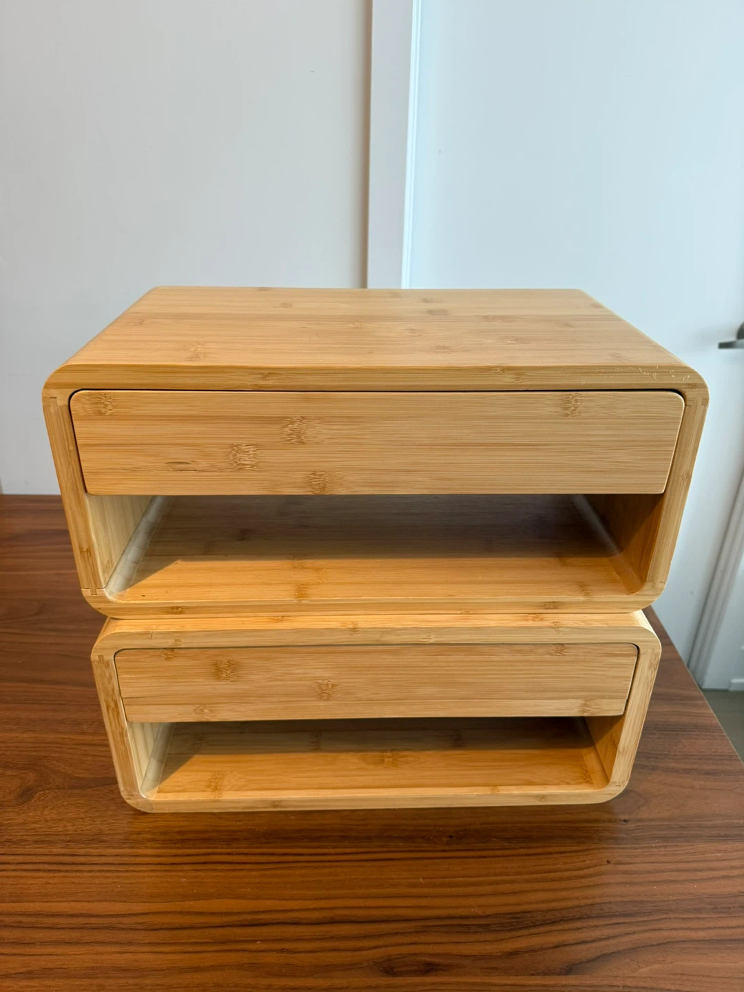 x2 Bamboo Floating Nightstand with Drawer & Open Shelf