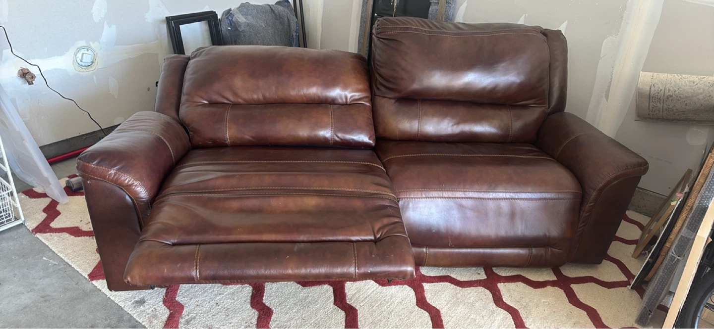 Brown Leather Reclining Loveseat