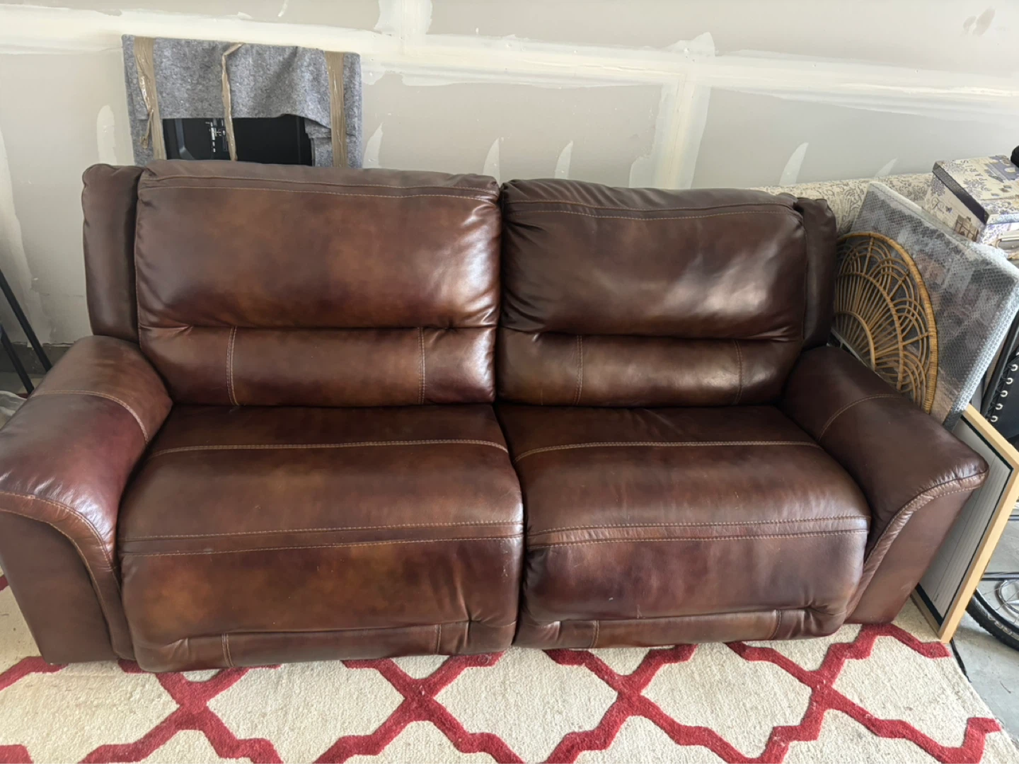 Brown Leather Reclining Loveseat - photo 3