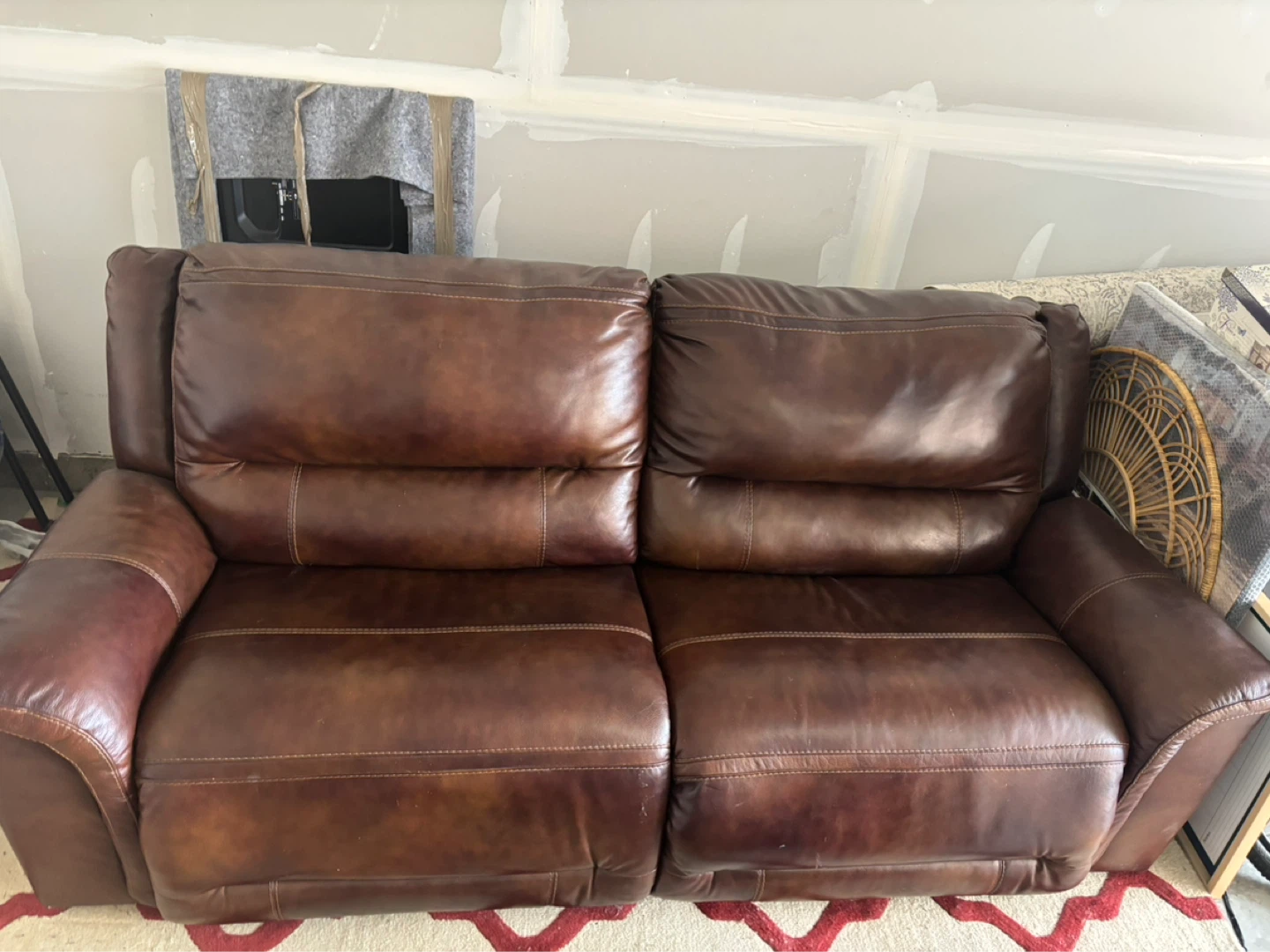Brown Leather Reclining Loveseat - photo 2