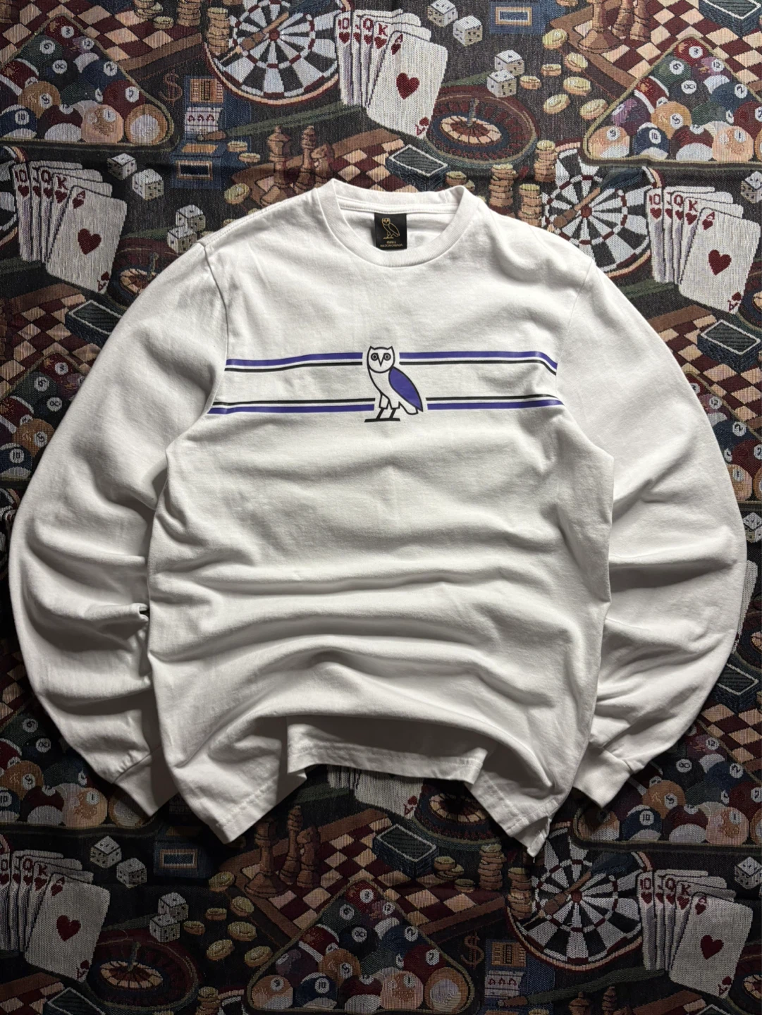 OVO Owl Stripe Long Sleeve T-Shirt - White