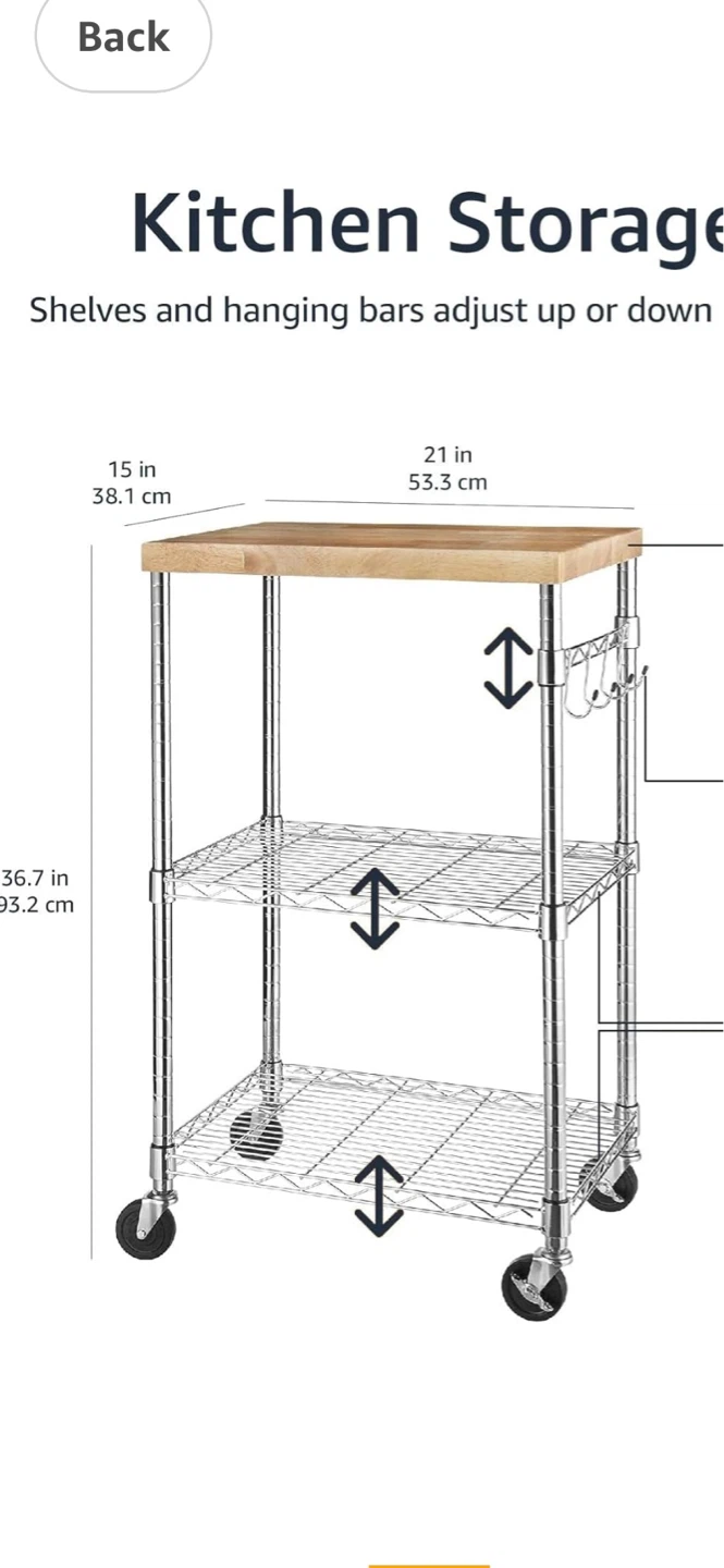 Rolling Kitchen Storage Cart with Wood Top - photo 2
