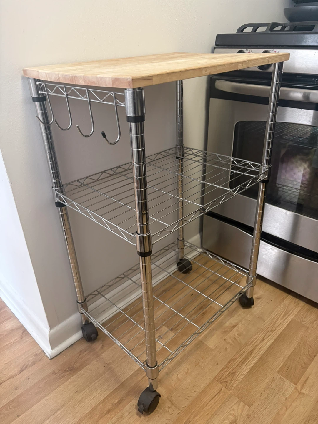 Rolling Kitchen Storage Cart with Wood Top