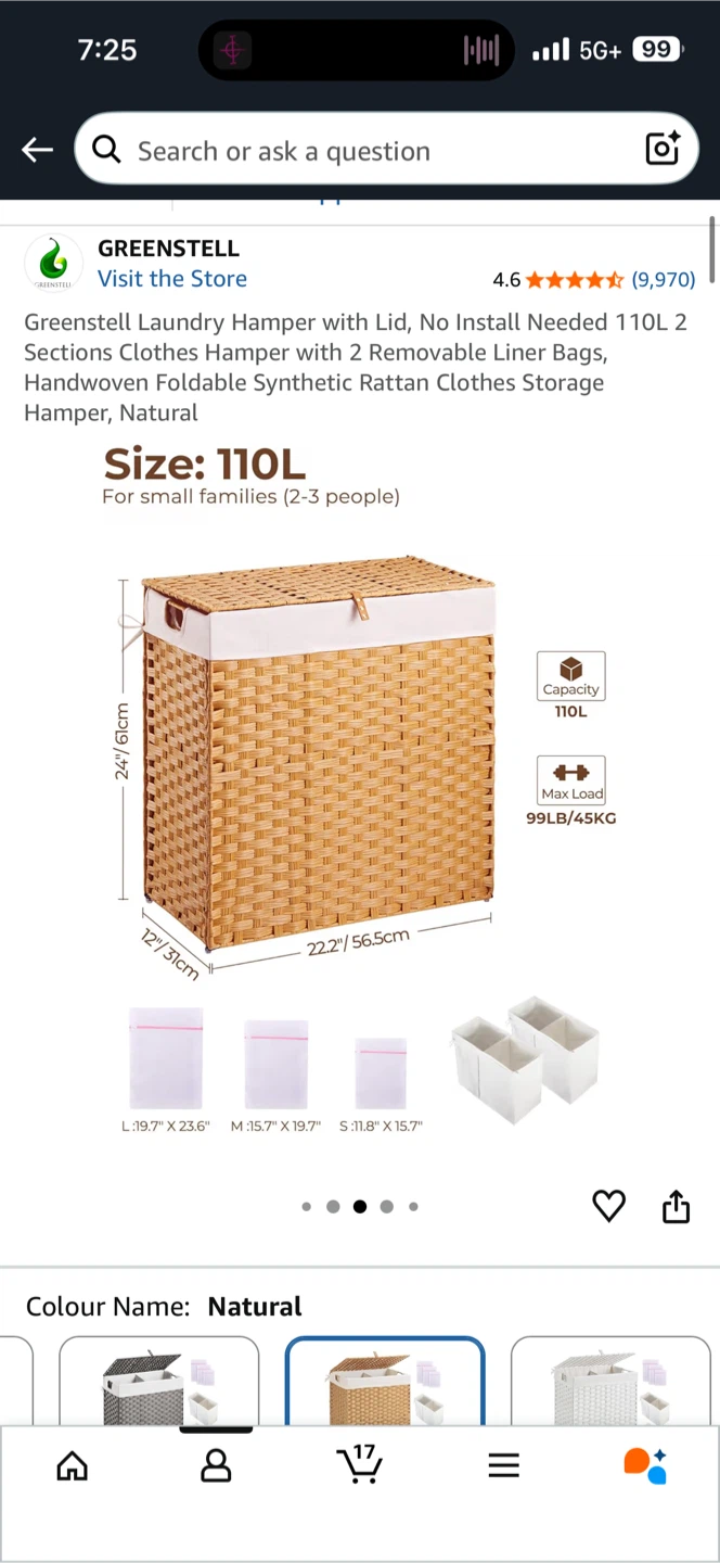 Greenstell Laundry Hamper with Lid, Dual Compartment 110L - photo 4