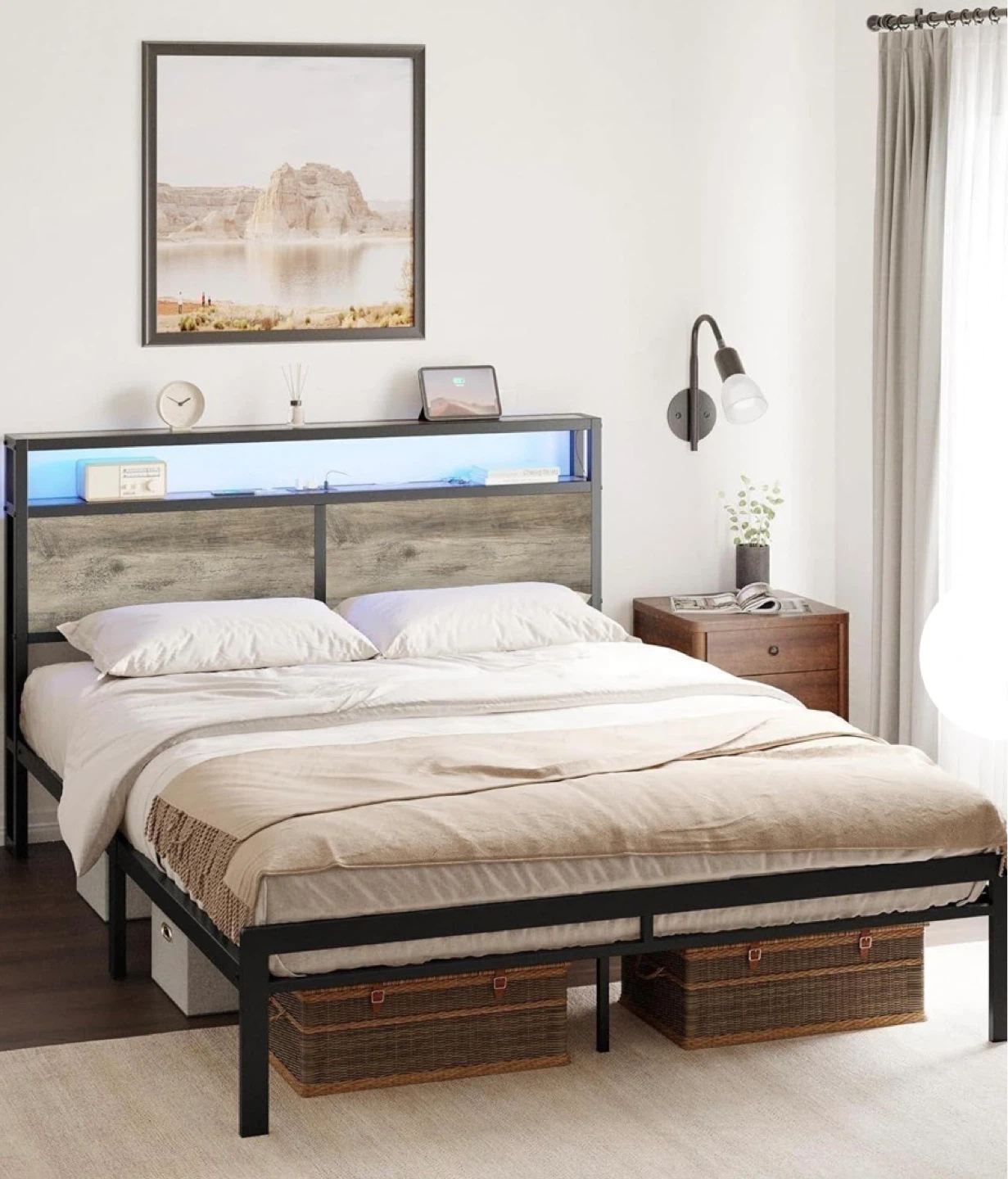 Queen Bed Frame with Headboard and LED Lights - photo 3