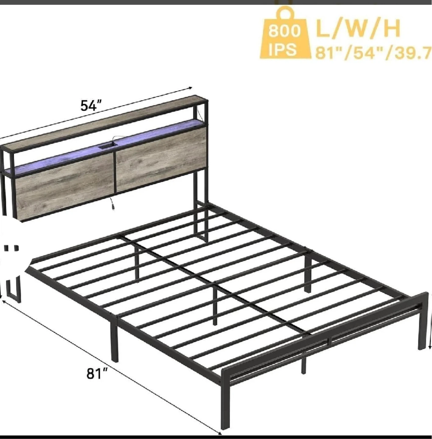 Queen Bed Frame with Headboard and LED Lights - photo 2
