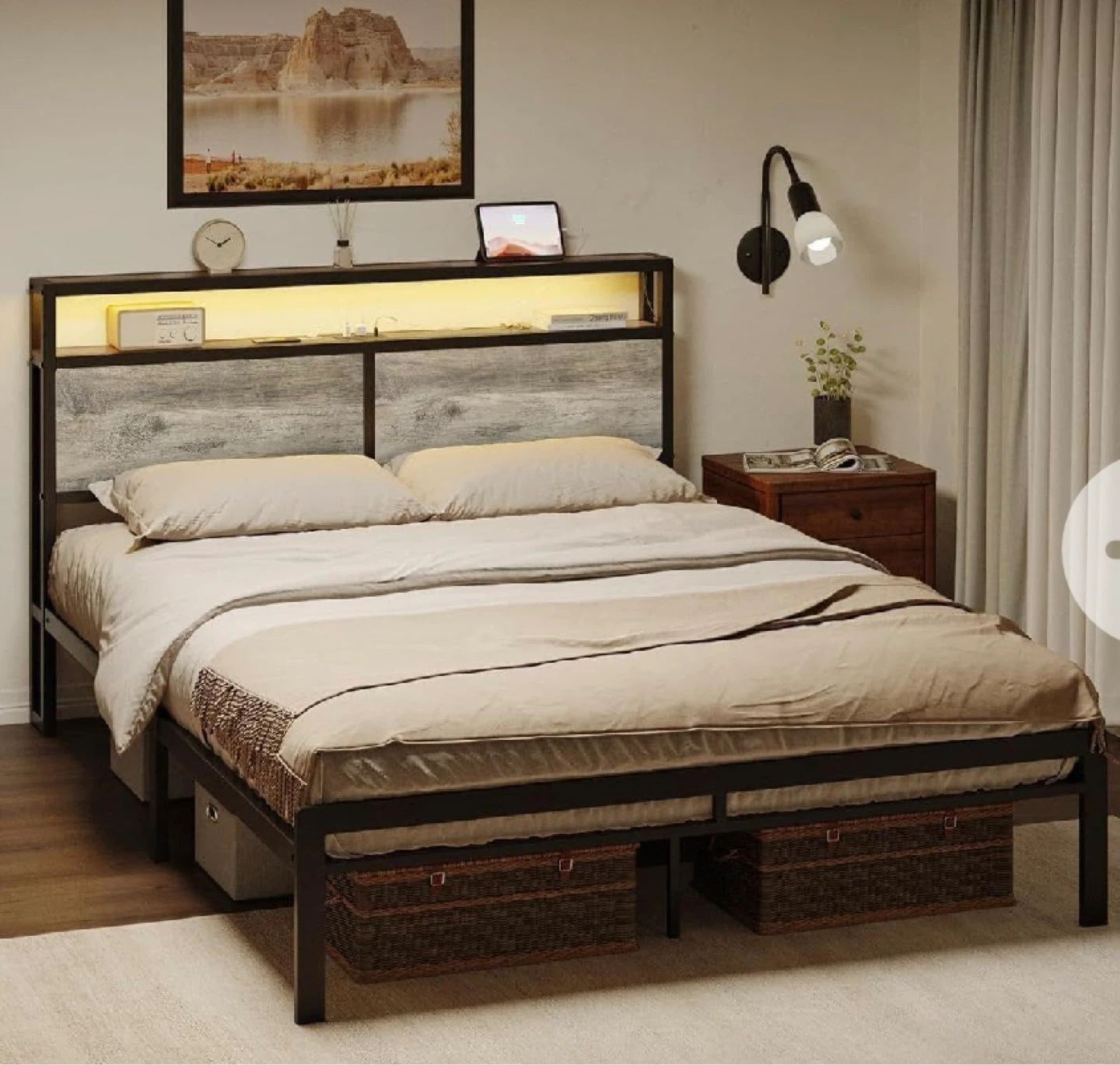Queen Bed Frame with Headboard and LED Lights