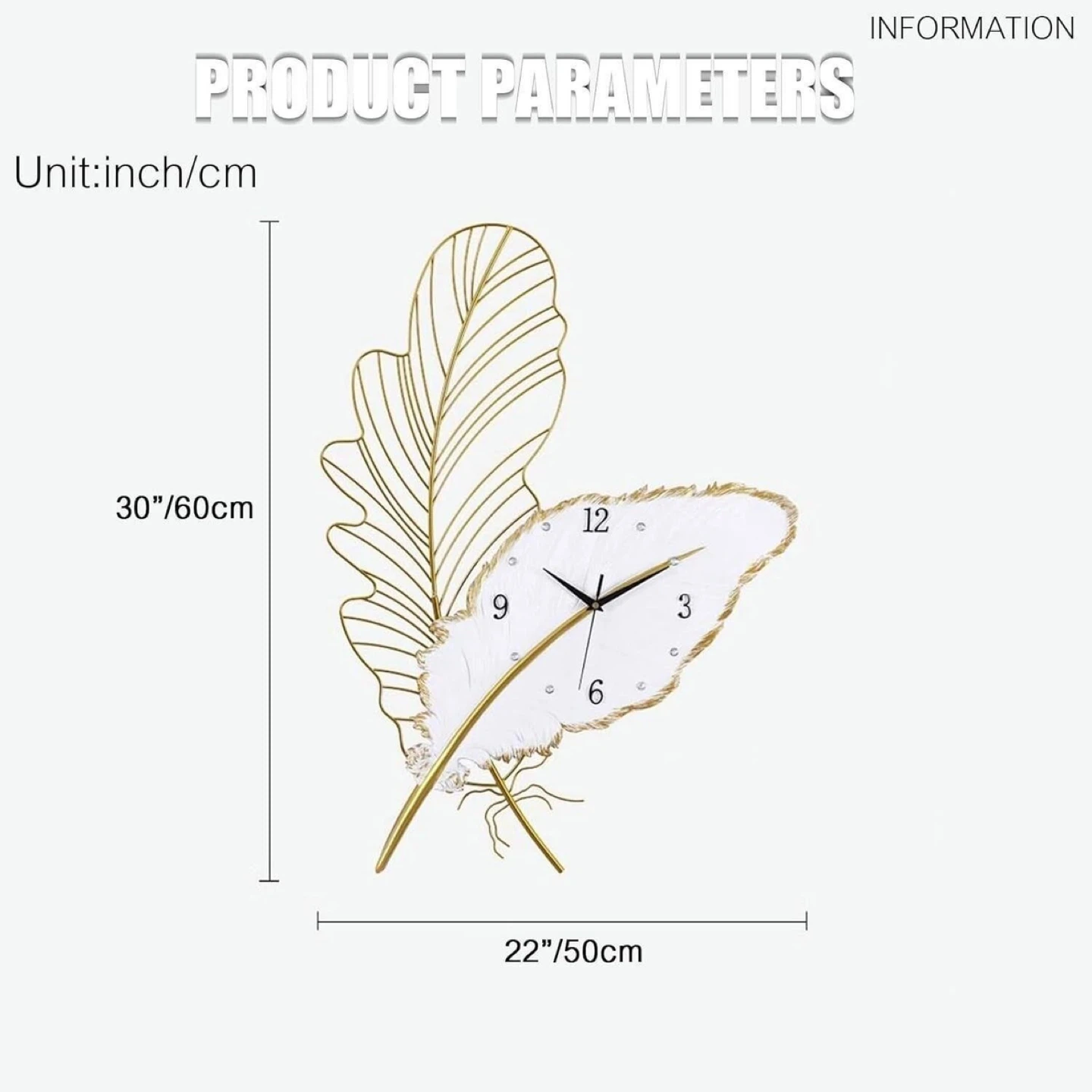 Feather Wall Clock - White & Gold 30"x22" - photo 2