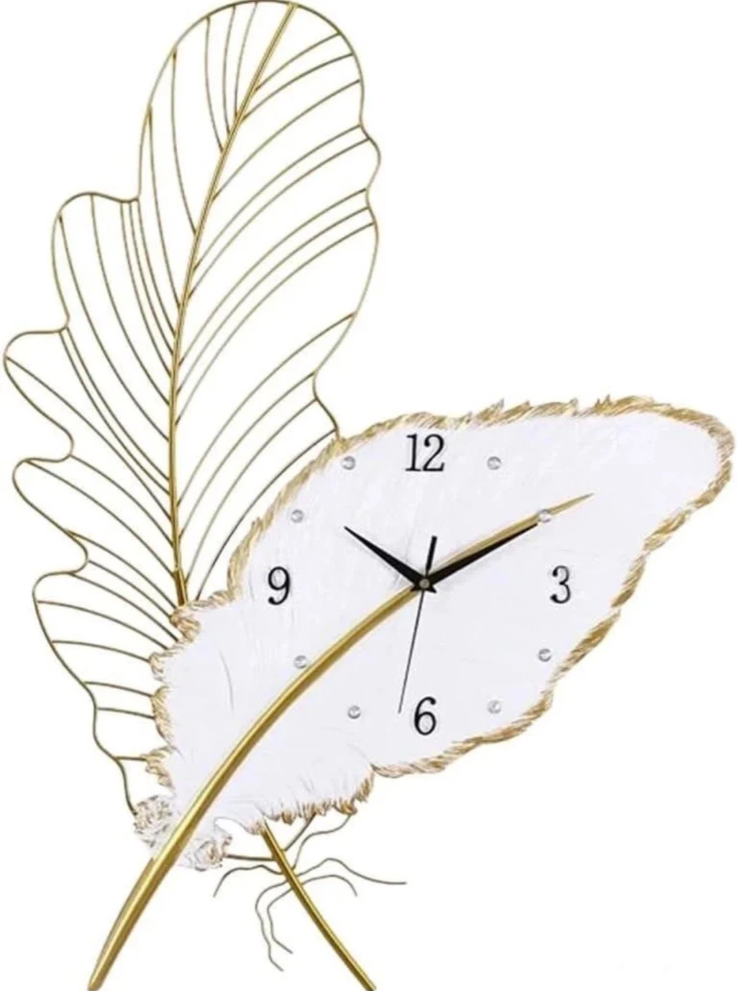 Feather Wall Clock - White & Gold 30"x22"