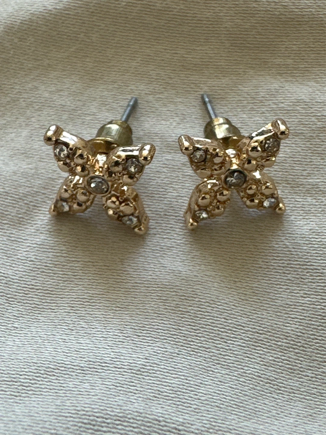 Gold-tone Butterfly Earrings with Rhinestones