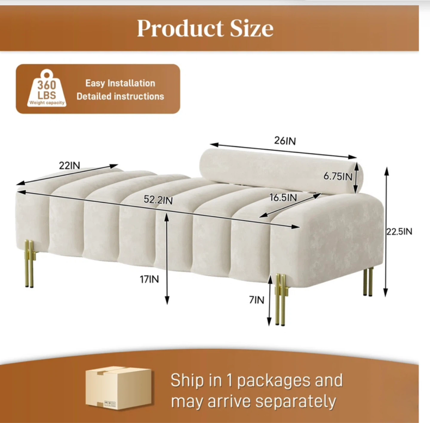 Brand New Beige Tufted Bench with Adjustable Backrest - photo 3