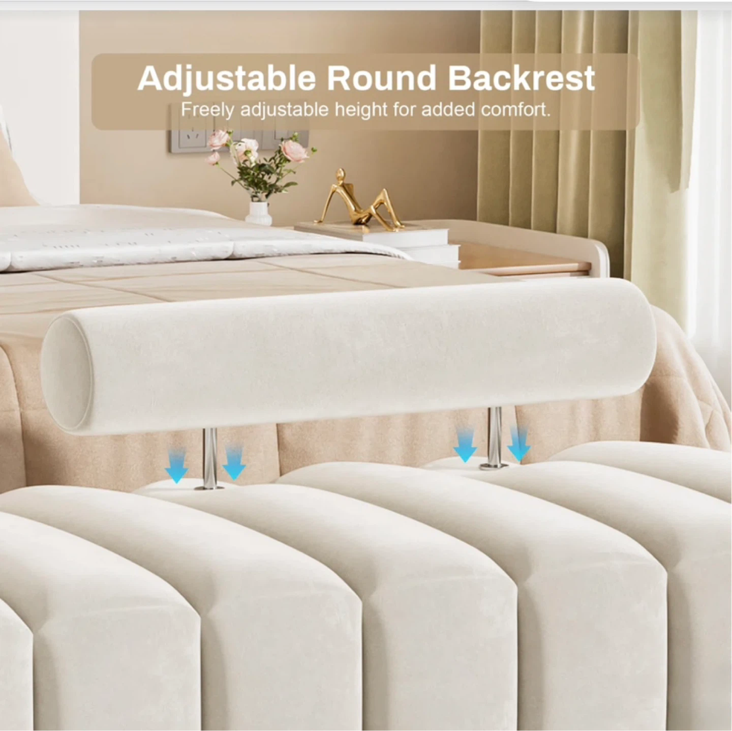 Brand New Beige Tufted Bench with Adjustable Backrest - photo 5