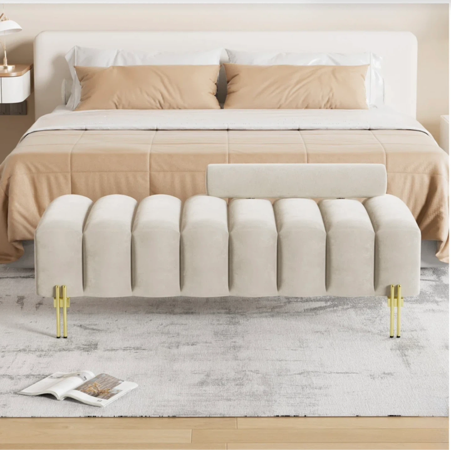Brand New Beige Tufted Bench with Adjustable Backrest - photo 4