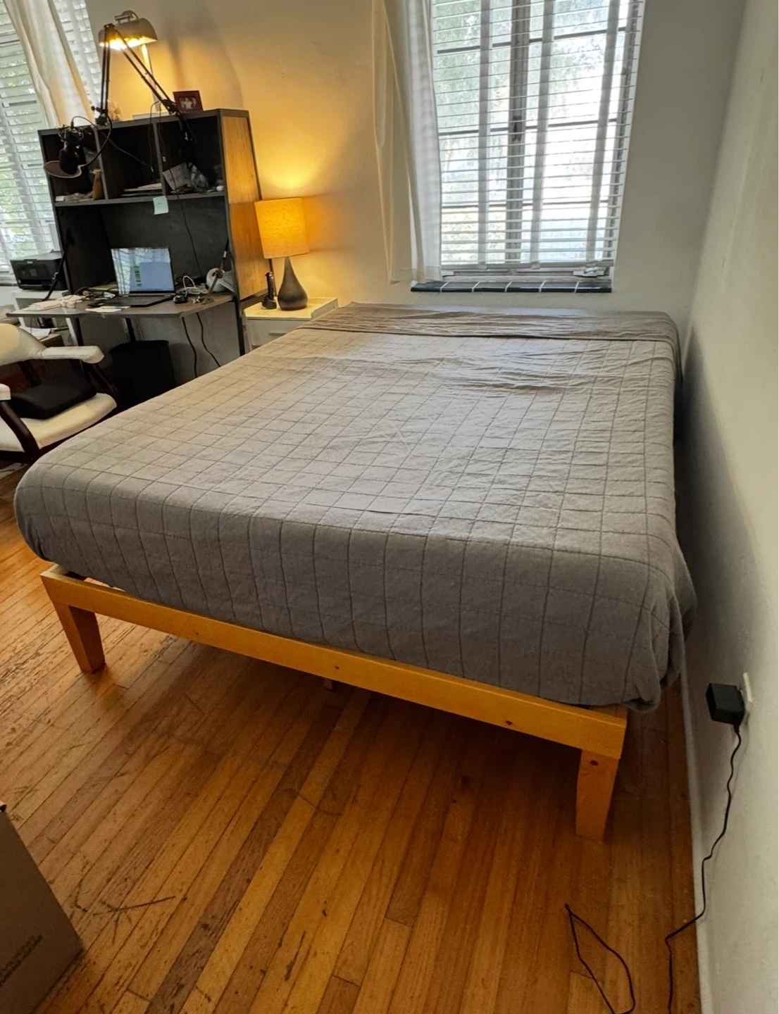 Wood Bed Frame with Queen Mattress.