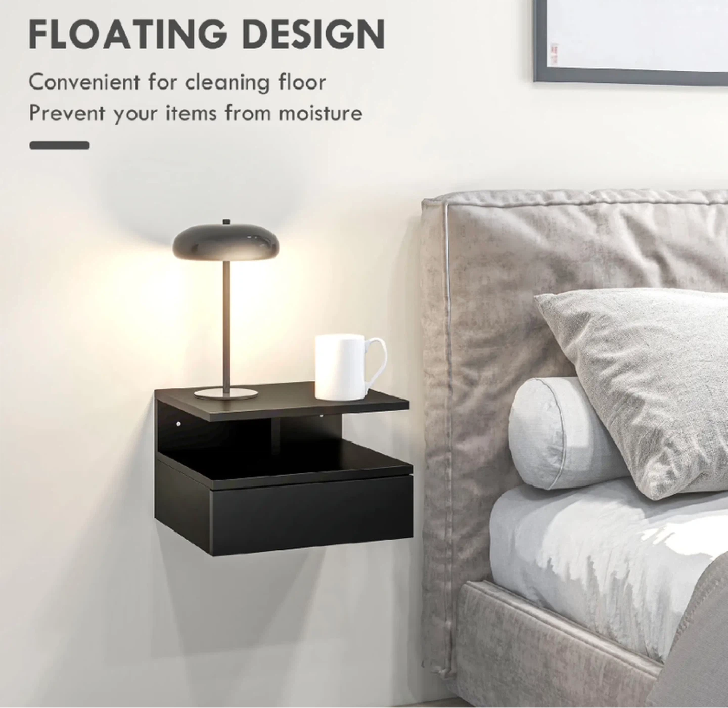 Brand New Floating Nightstand with Drawer - Black - photo 4