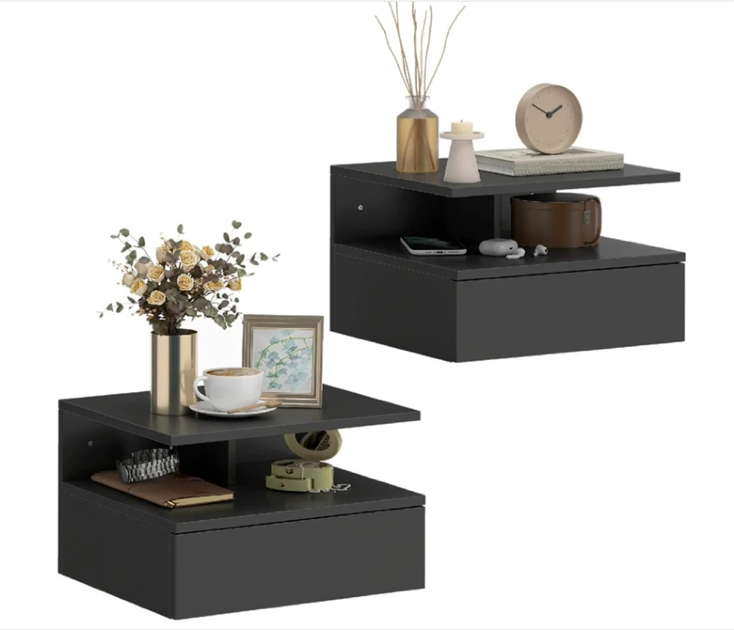 Brand New Floating Nightstand with Drawer - Black