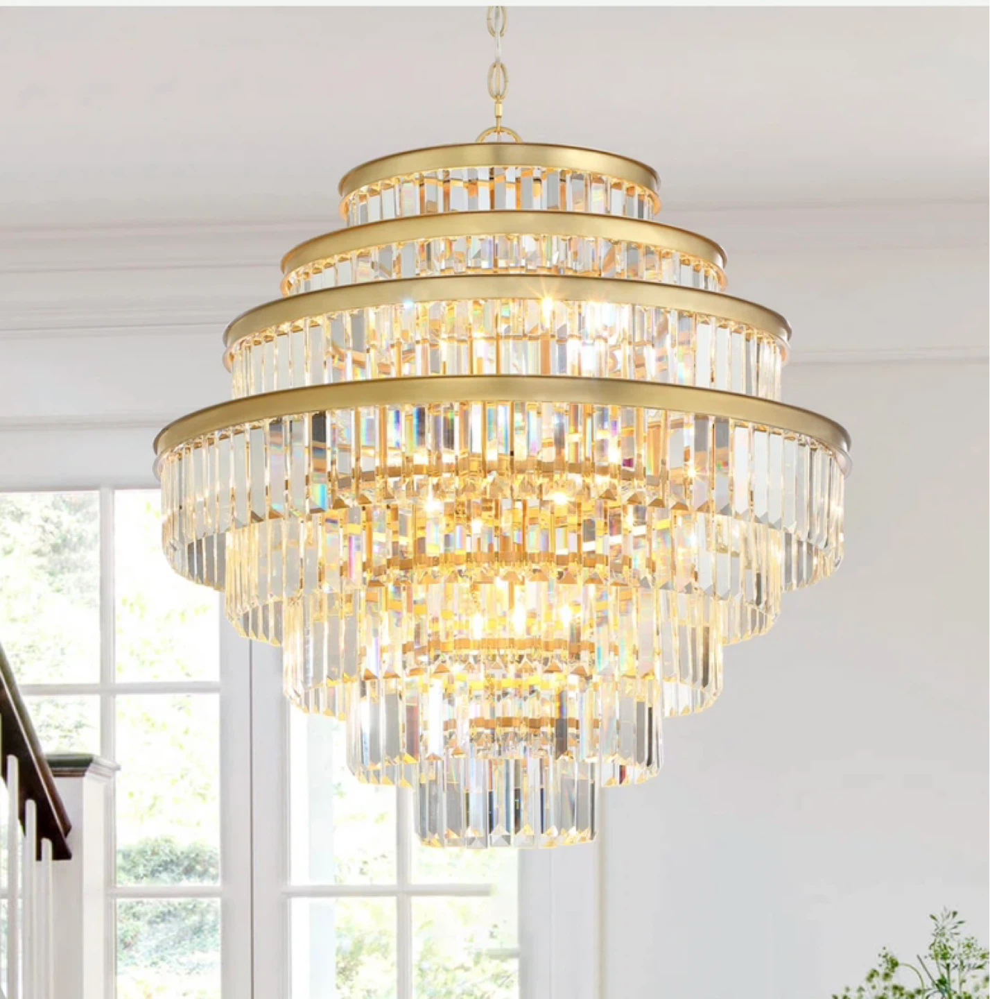 Brand New Gold Tiered Crystal Chandelier