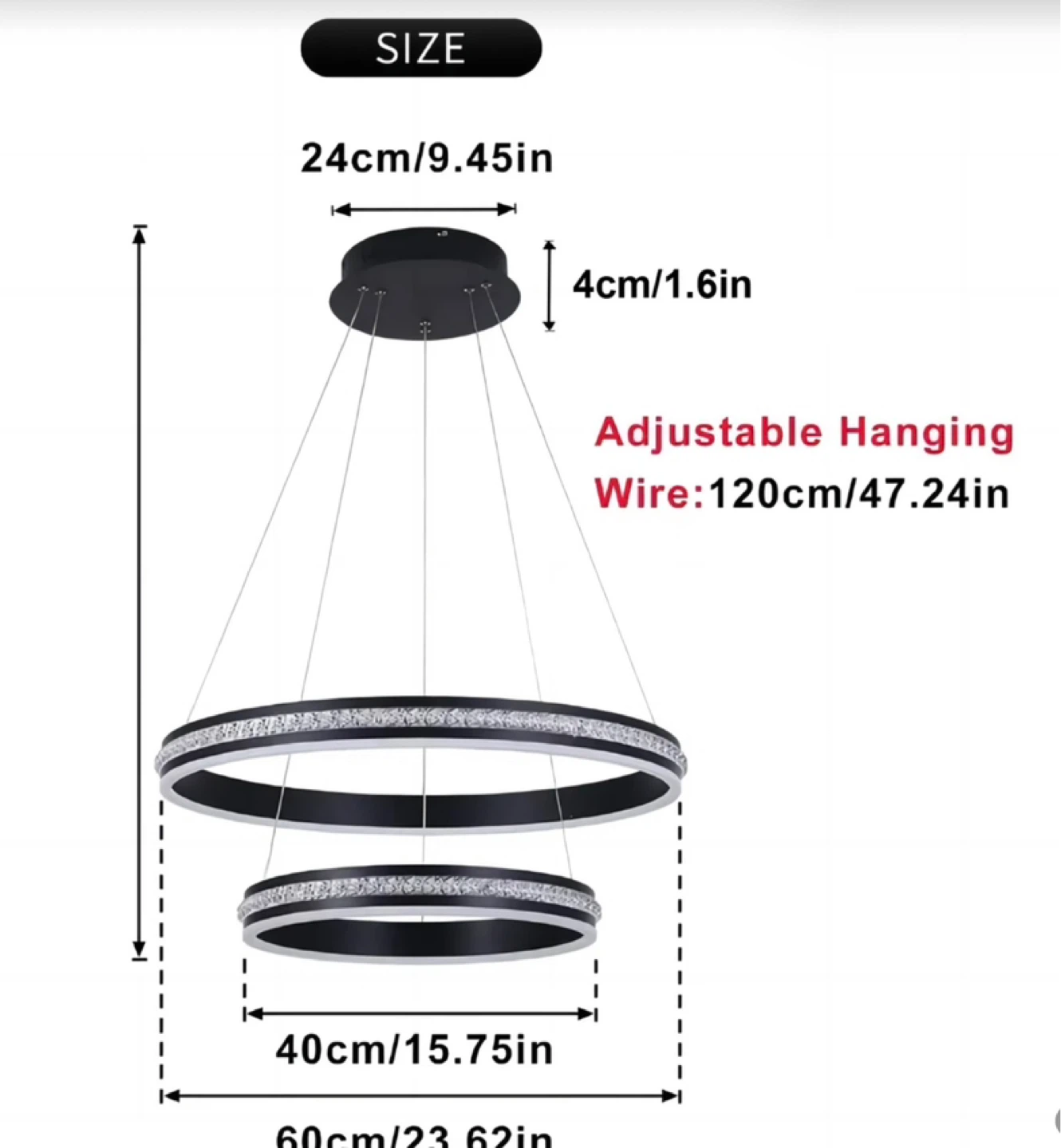 Brand New Double Ring Pendant Light Fixture with Adjustable Wire - photo 3