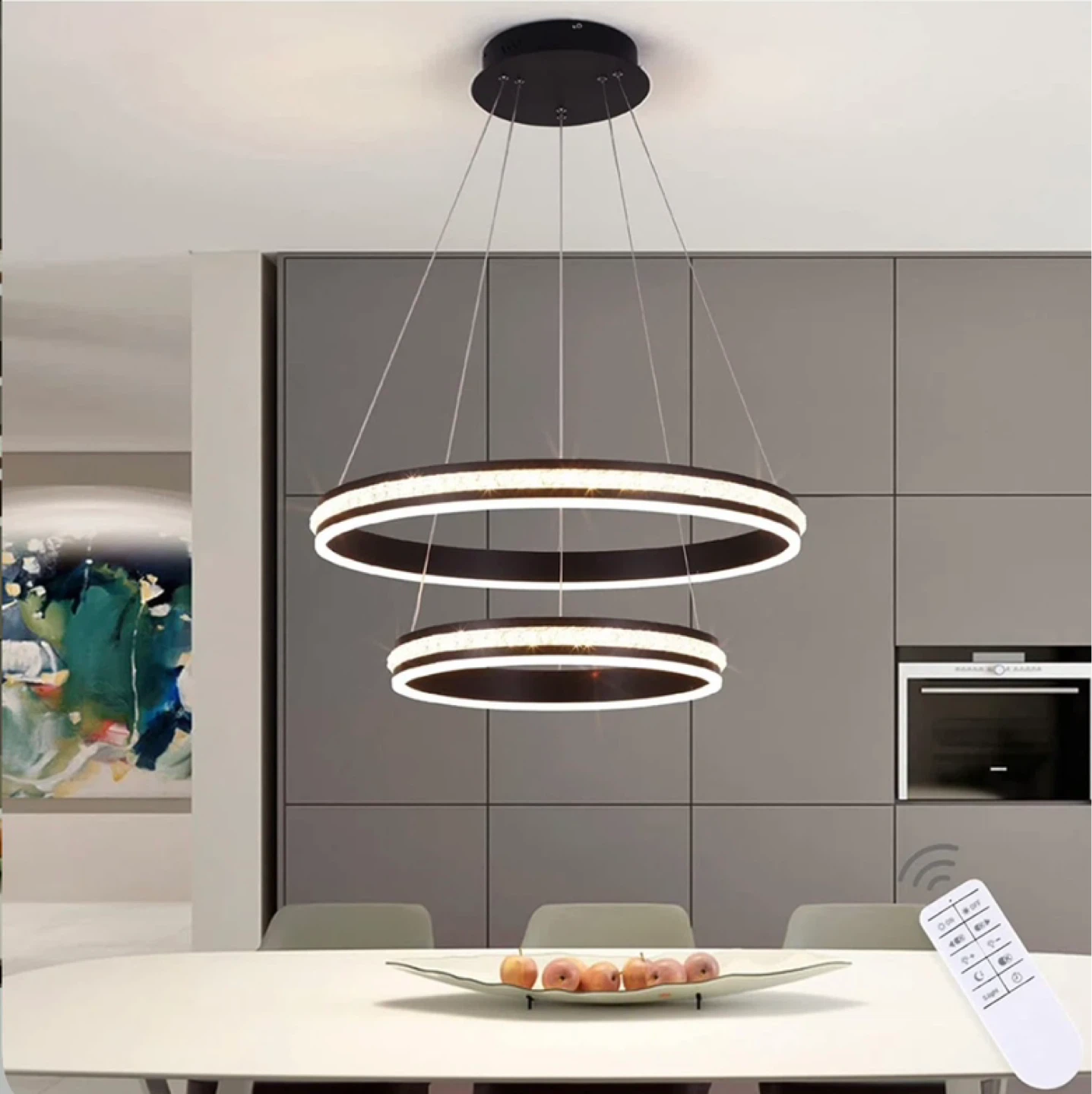 Brand New Double Ring Pendant Light Fixture with Adjustable Wire