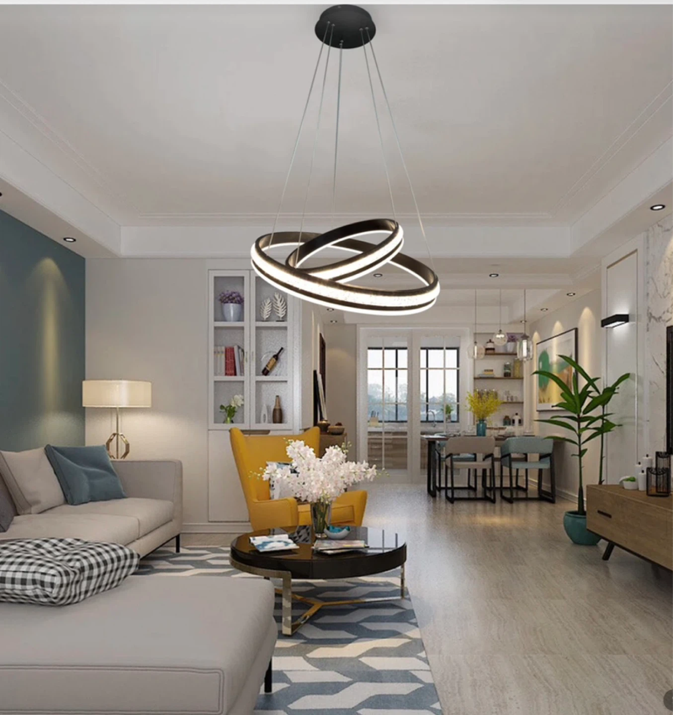 Brand New Double Ring Pendant Light Fixture with Adjustable Wire - photo 5