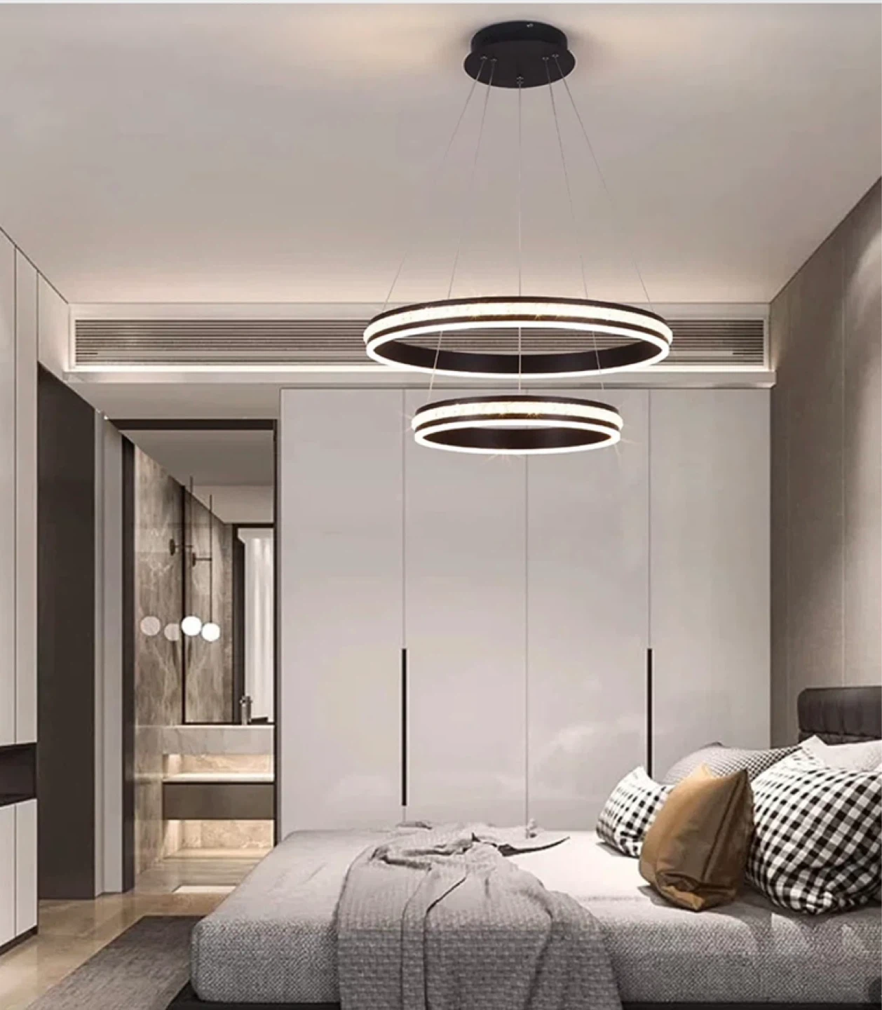 Brand New Double Ring Pendant Light Fixture with Adjustable Wire - photo 2