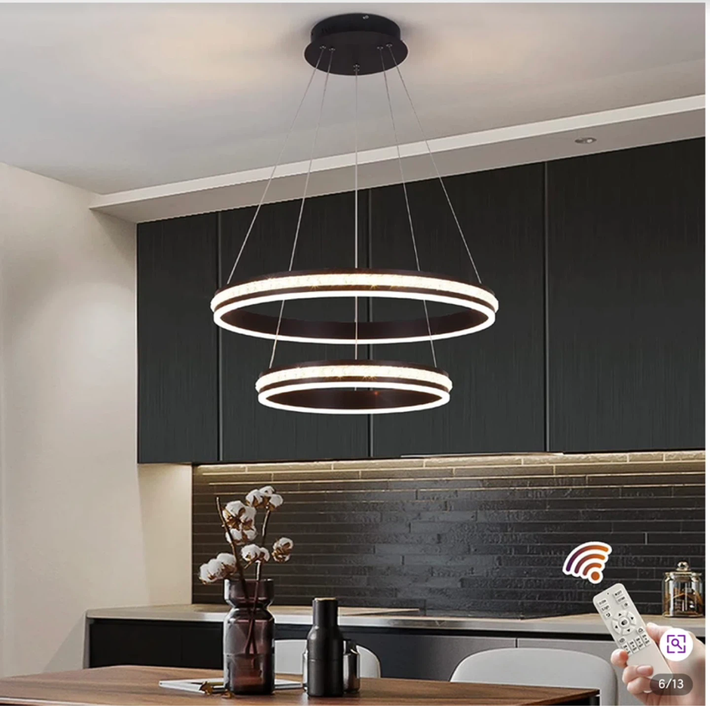 Brand New Double Ring Pendant Light Fixture with Adjustable Wire - photo 4