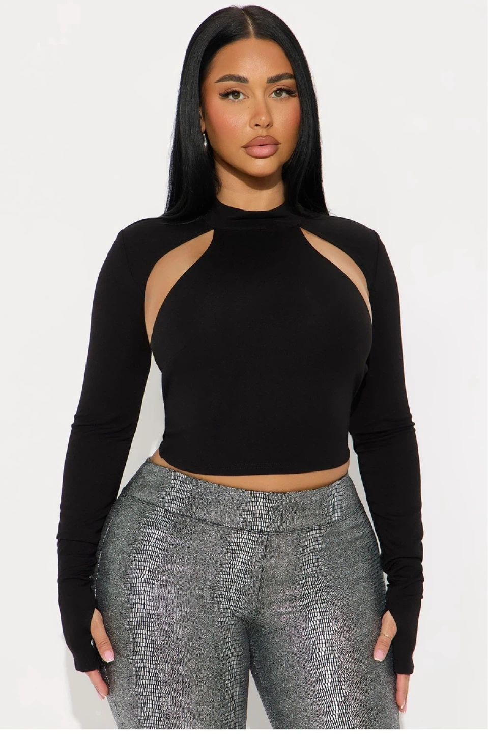Brand New Black Cut-Out Long Sleeve Crop Top