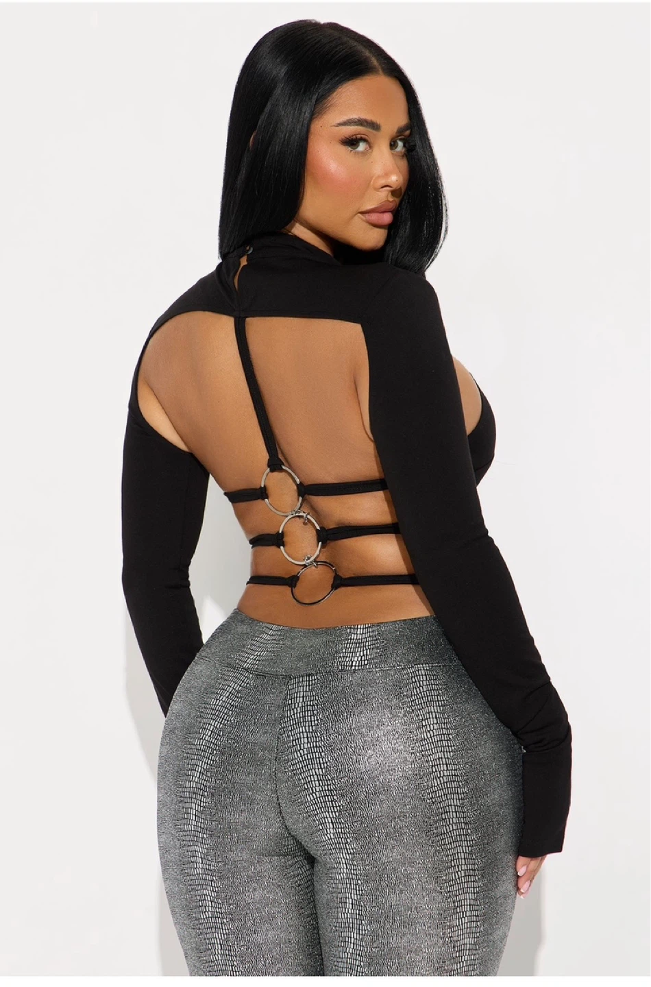Brand New Black Cut-Out Long Sleeve Crop Top - photo 2
