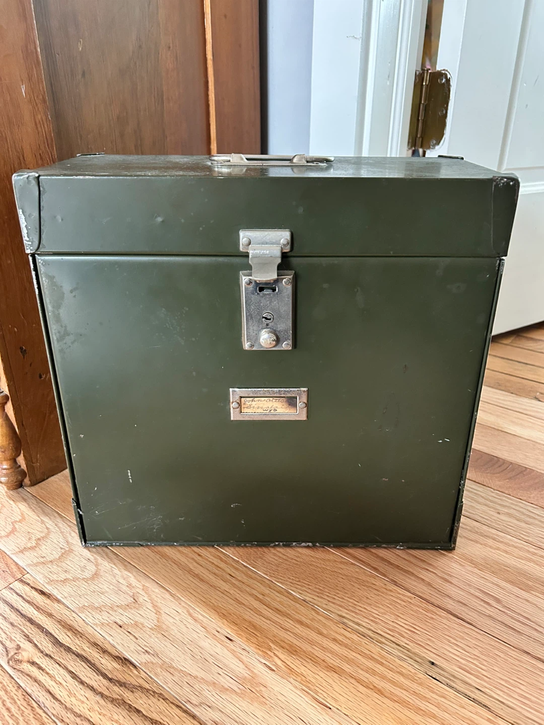 Vintage Mystrong Metal Storage Box Case - Olive Green