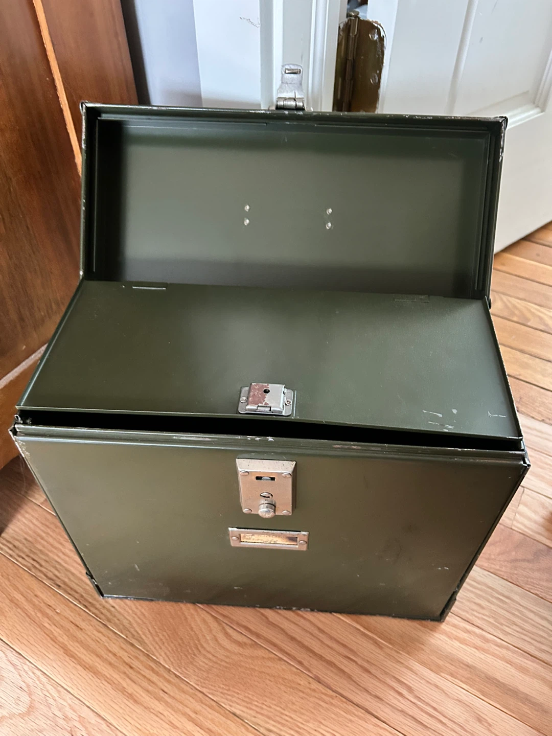 Vintage Mystrong Metal Storage Box Case - Olive Green - photo 2