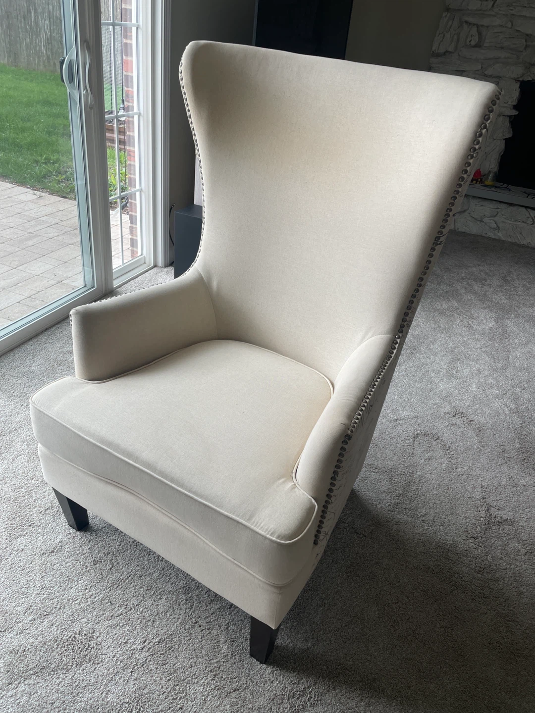 Cream Wingback Accent Chair with Script Design