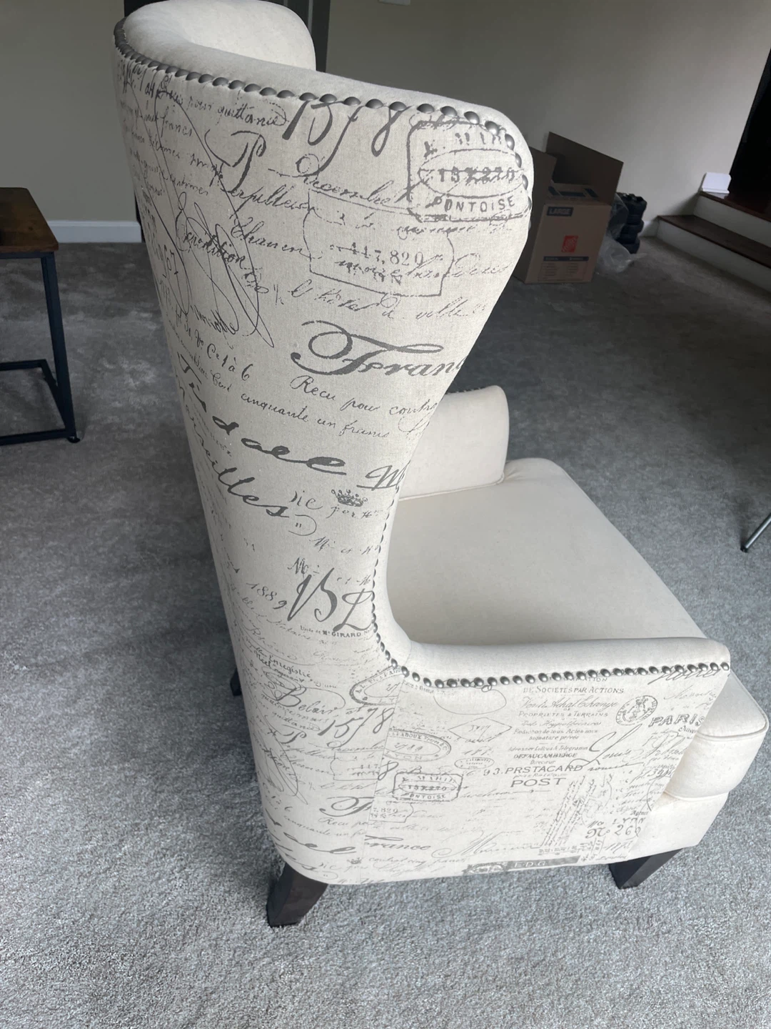 Cream Wingback Accent Chair with Script Design - photo 2