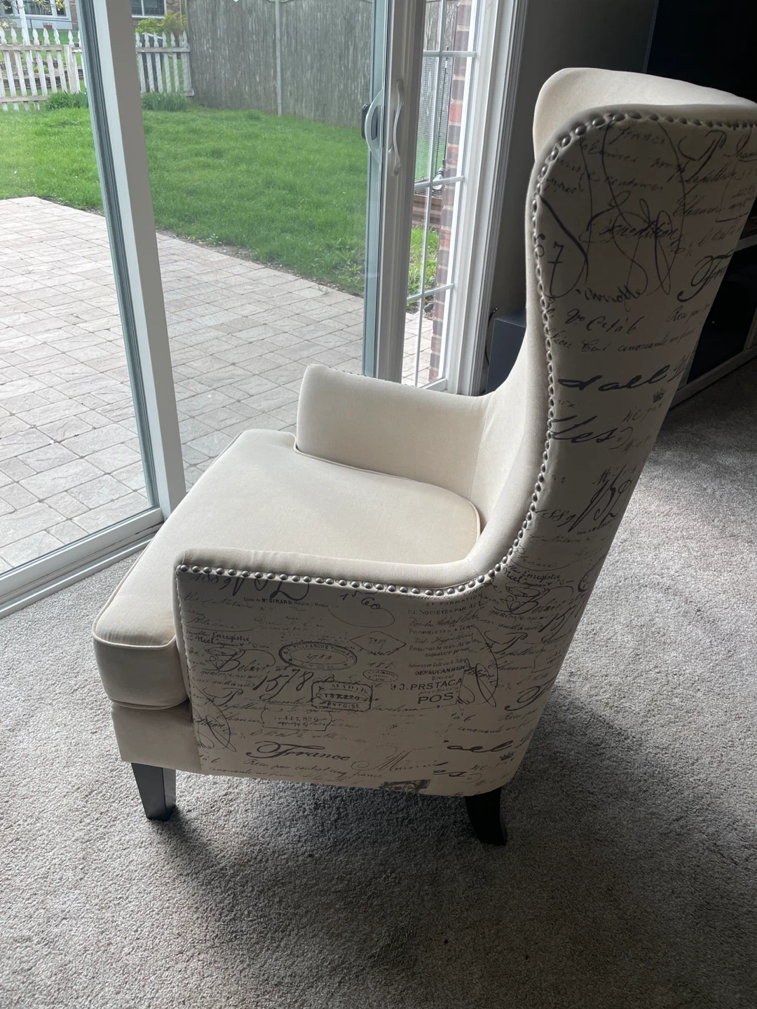 Cream Wingback Accent Chair with Script Design - photo 4