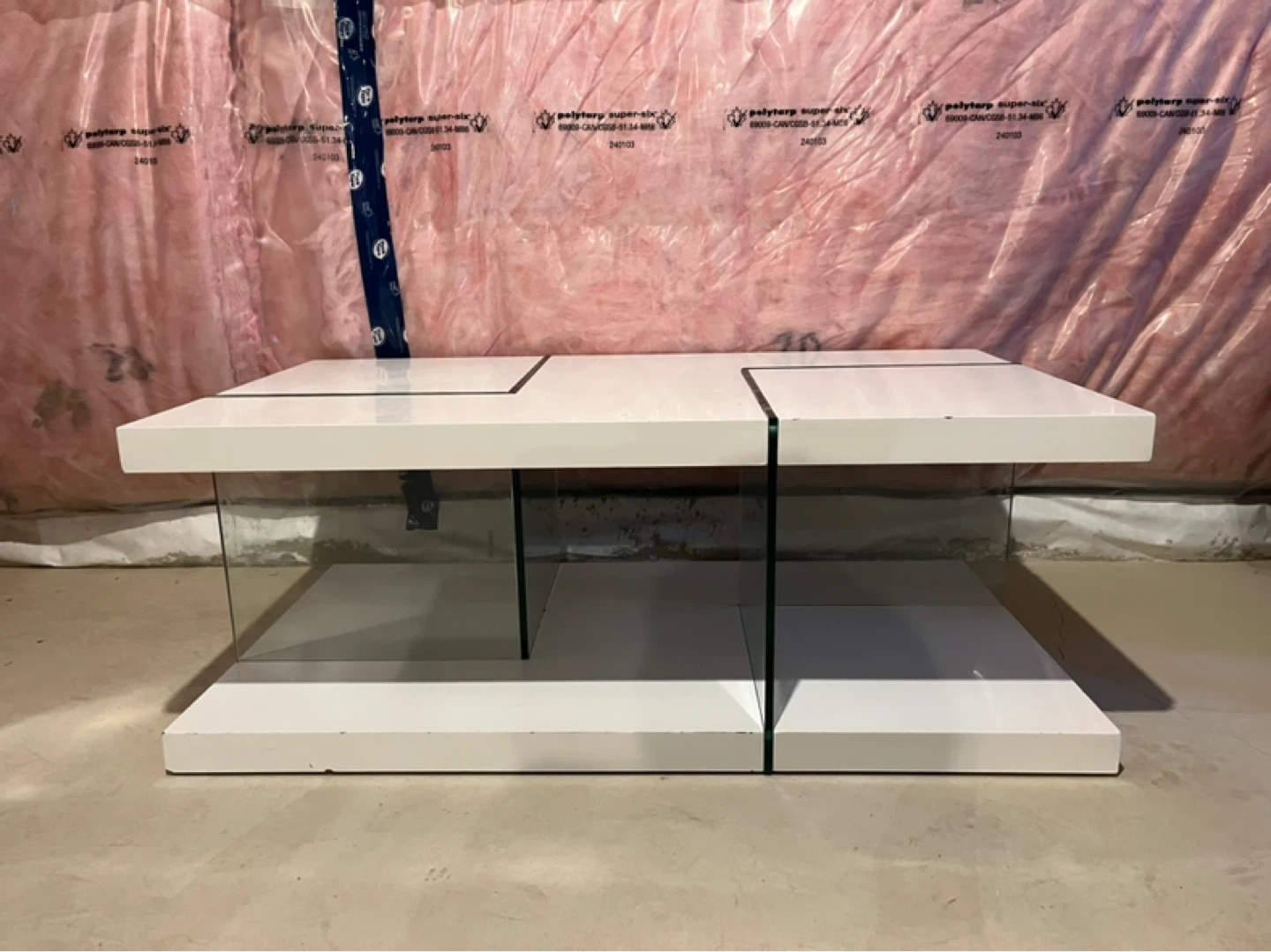 White Coffee Table with Glass Legs