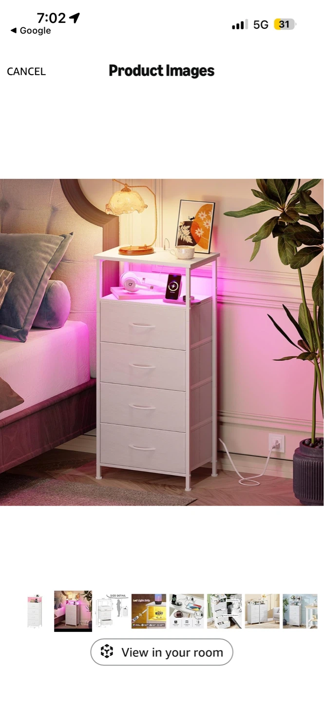 NEW White Nightstand with LED Lights & Charging Ports - photo 2