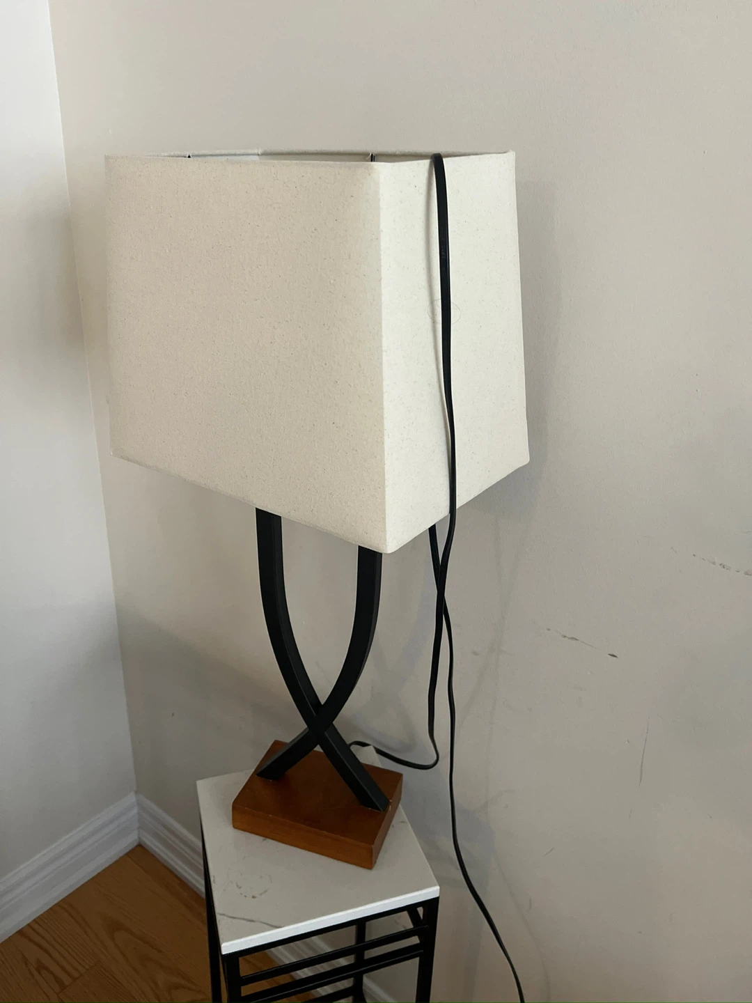 Table Lamp with Black Metal Base and Cream Shade