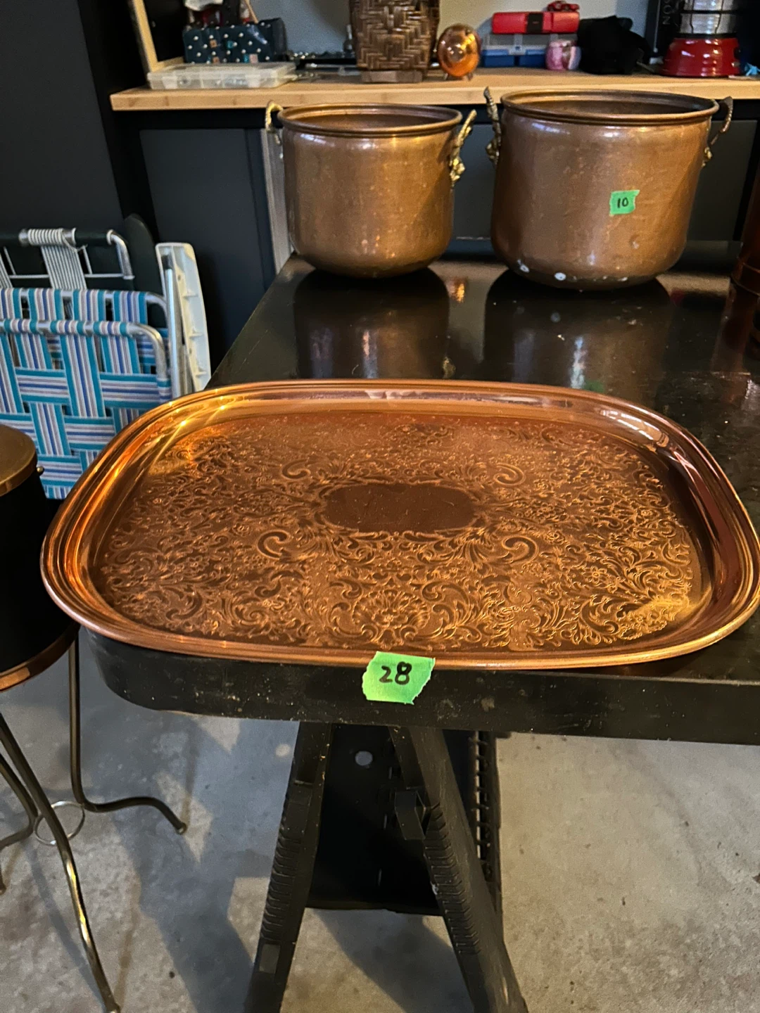 Copper Serving Tray with Embossed Design