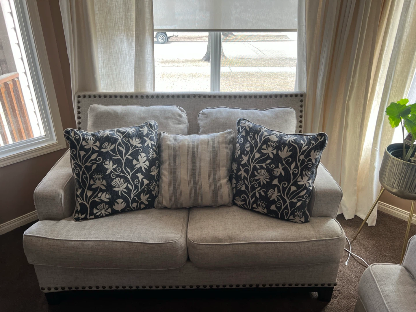 Light Grey Sofa with Decorative Pillows