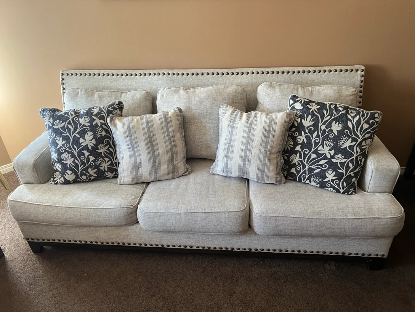 Light Grey Sofa with Decorative Pillows - photo 2