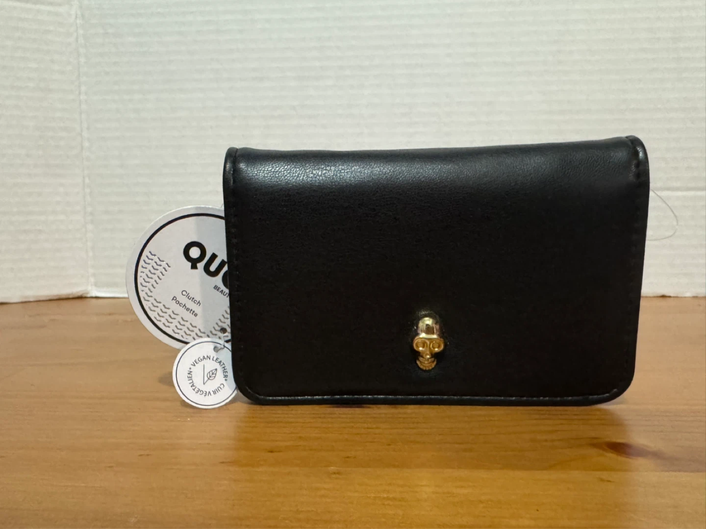 black vegan leather clutch wallet