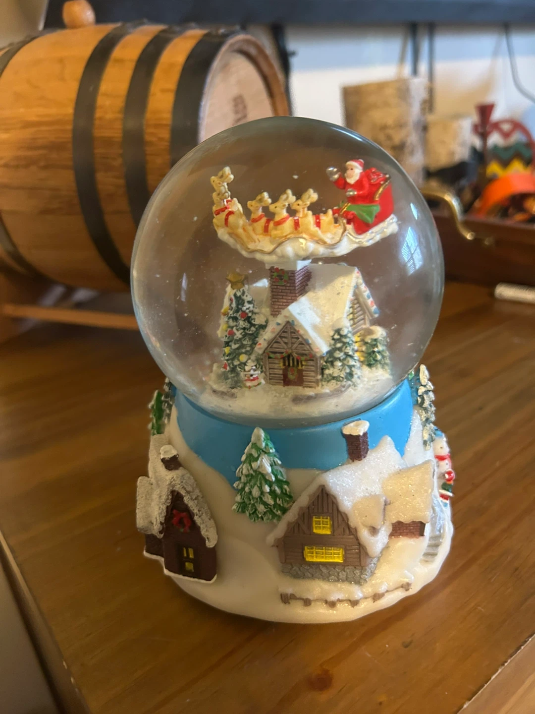 Vintage Christmas Village Snow Globe with Santa
