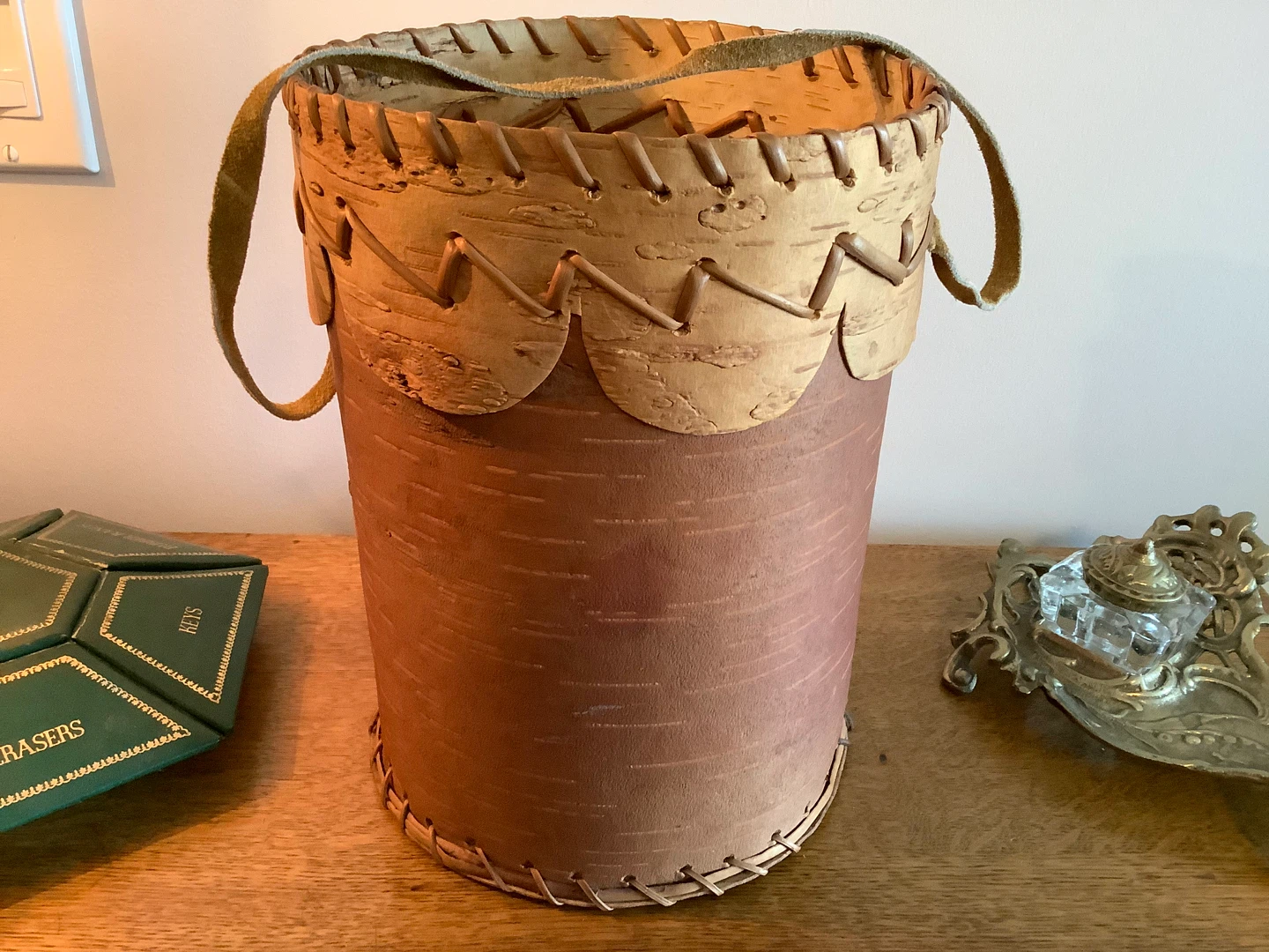 Vtg Cylindrical Birch Bark Basket - Maggie Black First Nations 🐞