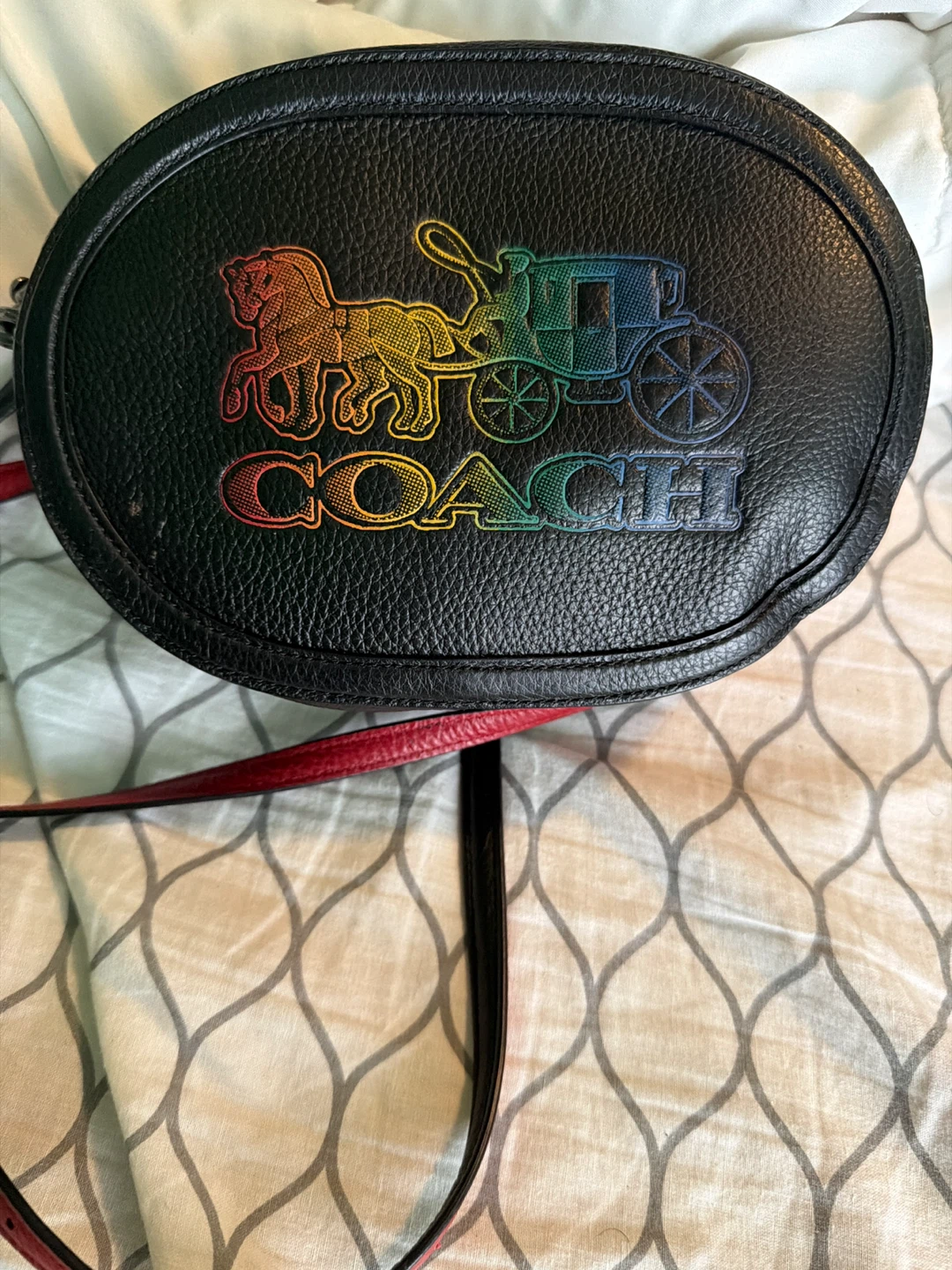 Coach Black Leather Rainbow Horse and Carriage Crossbody Bag