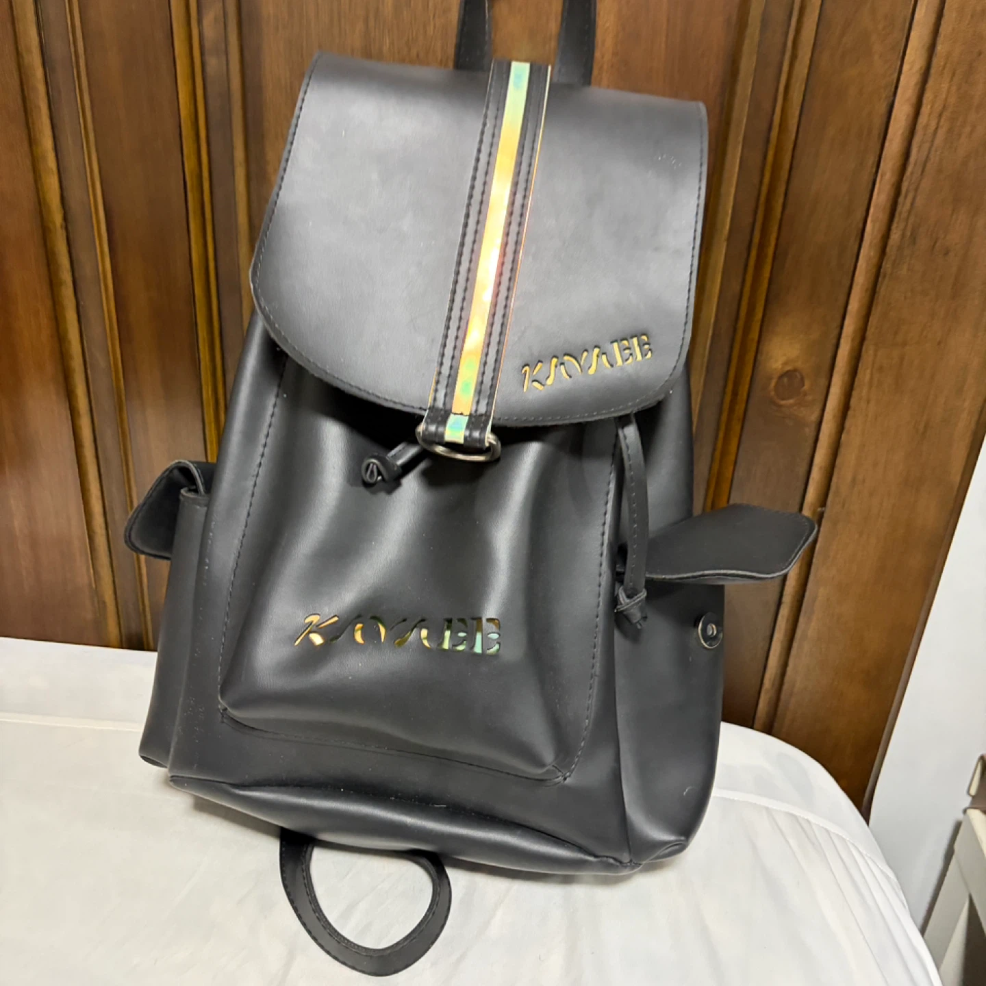 KAVAEB Black Faux Leather Backpack