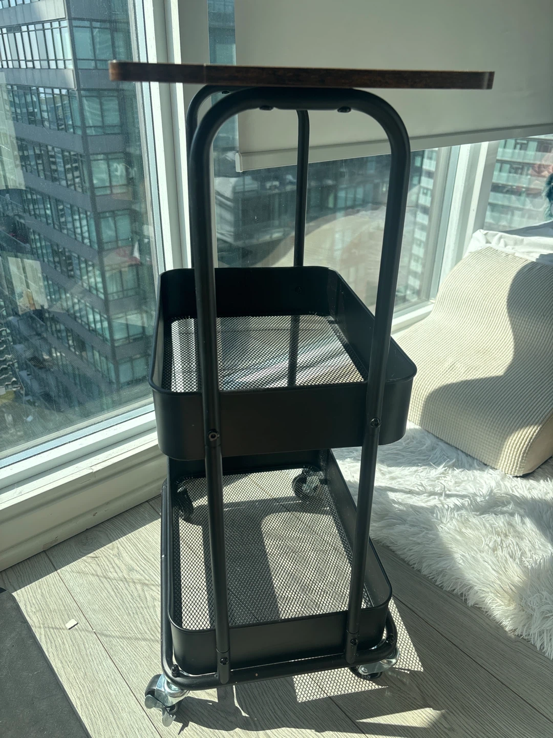 2-Tier Rolling Storage Cart with Wood Top