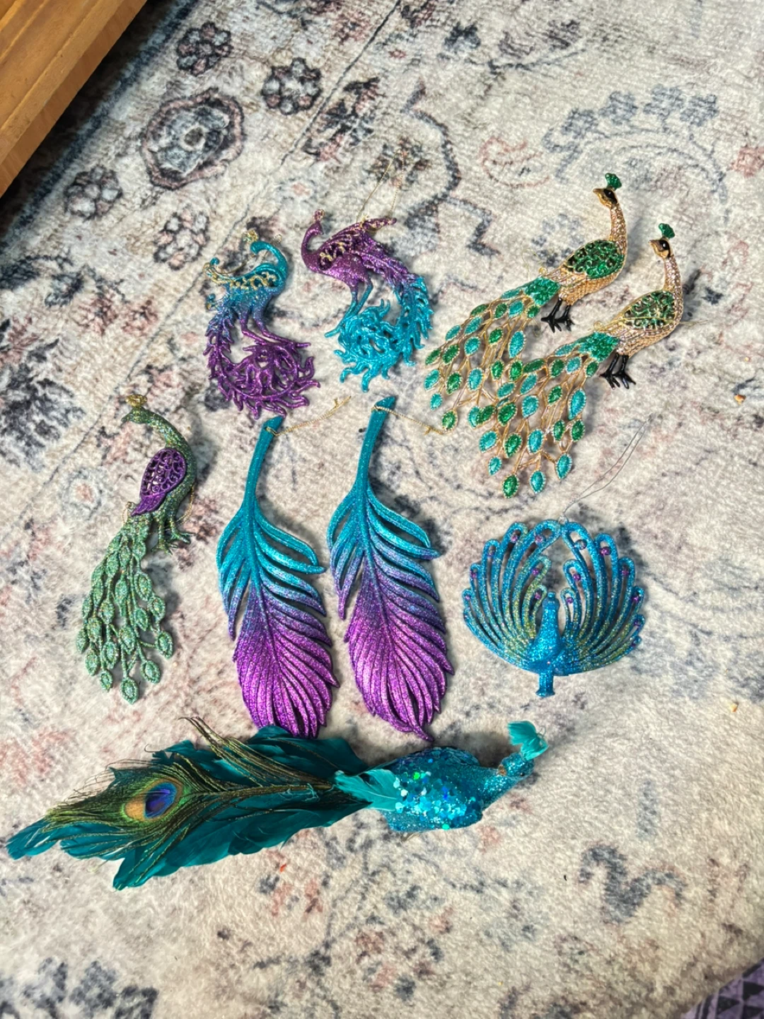 Assorted Glittery Peacock Ornaments